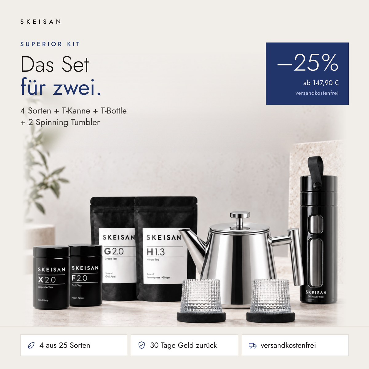 Du suchst vier Tees aus. Den Rest packe ich dazu.