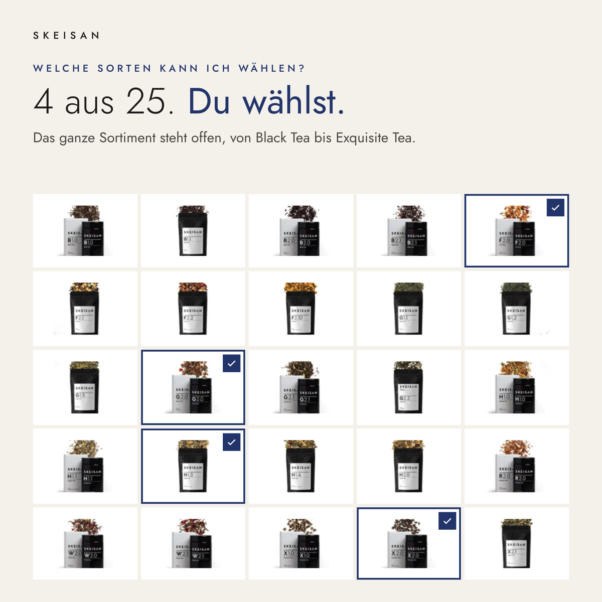 Du suchst vier Tees aus. Den Rest packe ich dazu.